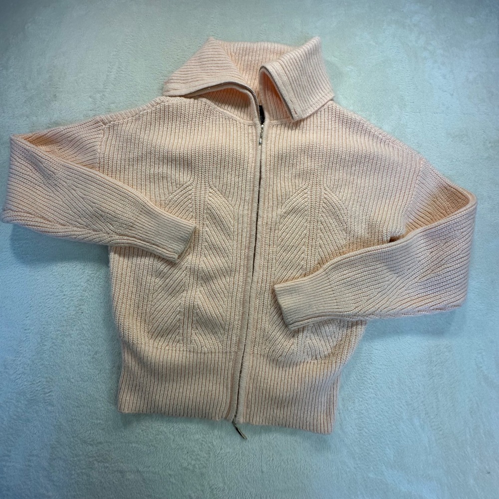 White House Black Market WHBM Peach Ribbed Full Zip Cardigan Sweater Small